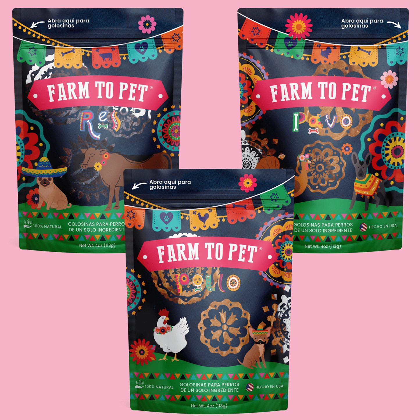 Farm to Pet Fiesta Pack Dog Treat Variety Pack, Chicken Turkey Beef Chips