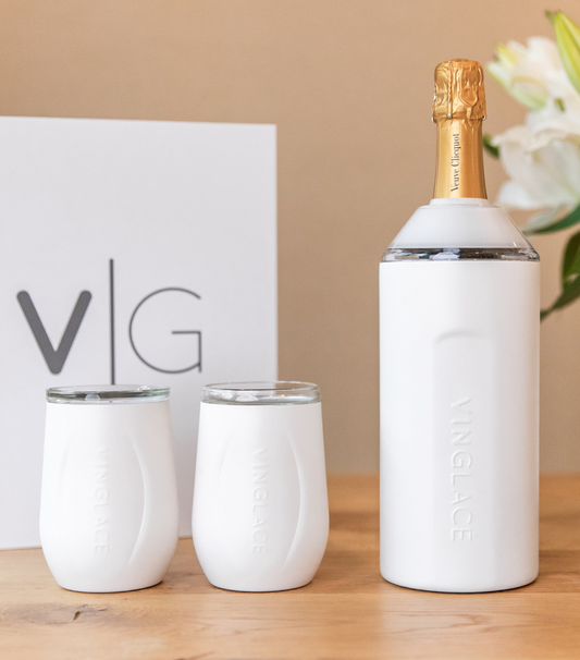 Wine & Champagne Chiller Gift Set with Glass-Lined Tumblers – Multiple Colors Available