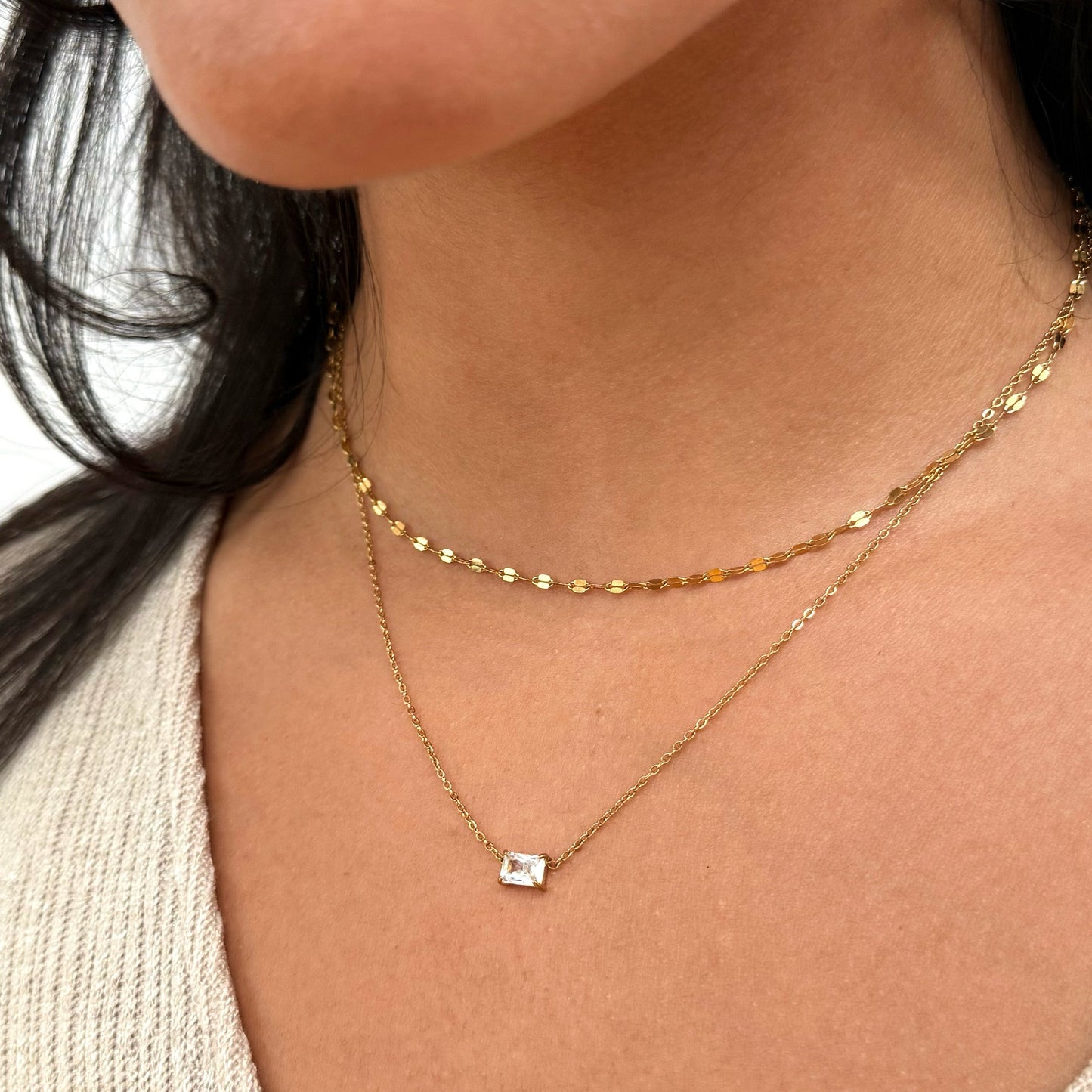 18K Gold Dainty Emerald CZ Pendant Necklace Waterproof Hypoallergenic