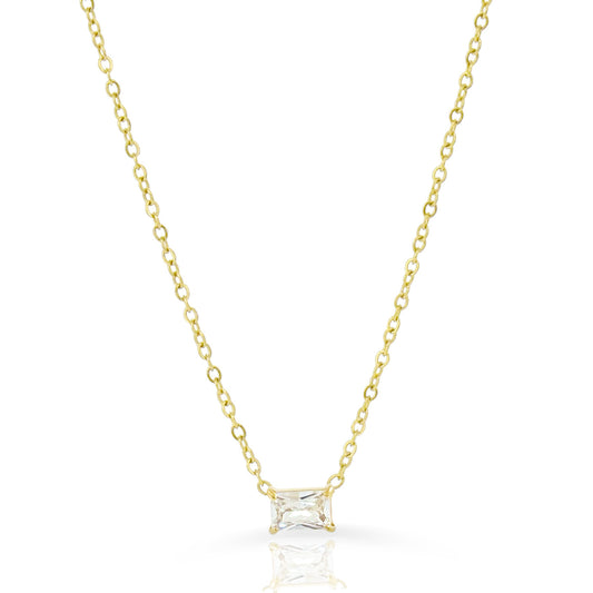 18K Gold Dainty Emerald CZ Pendant Necklace Waterproof Hypoallergenic