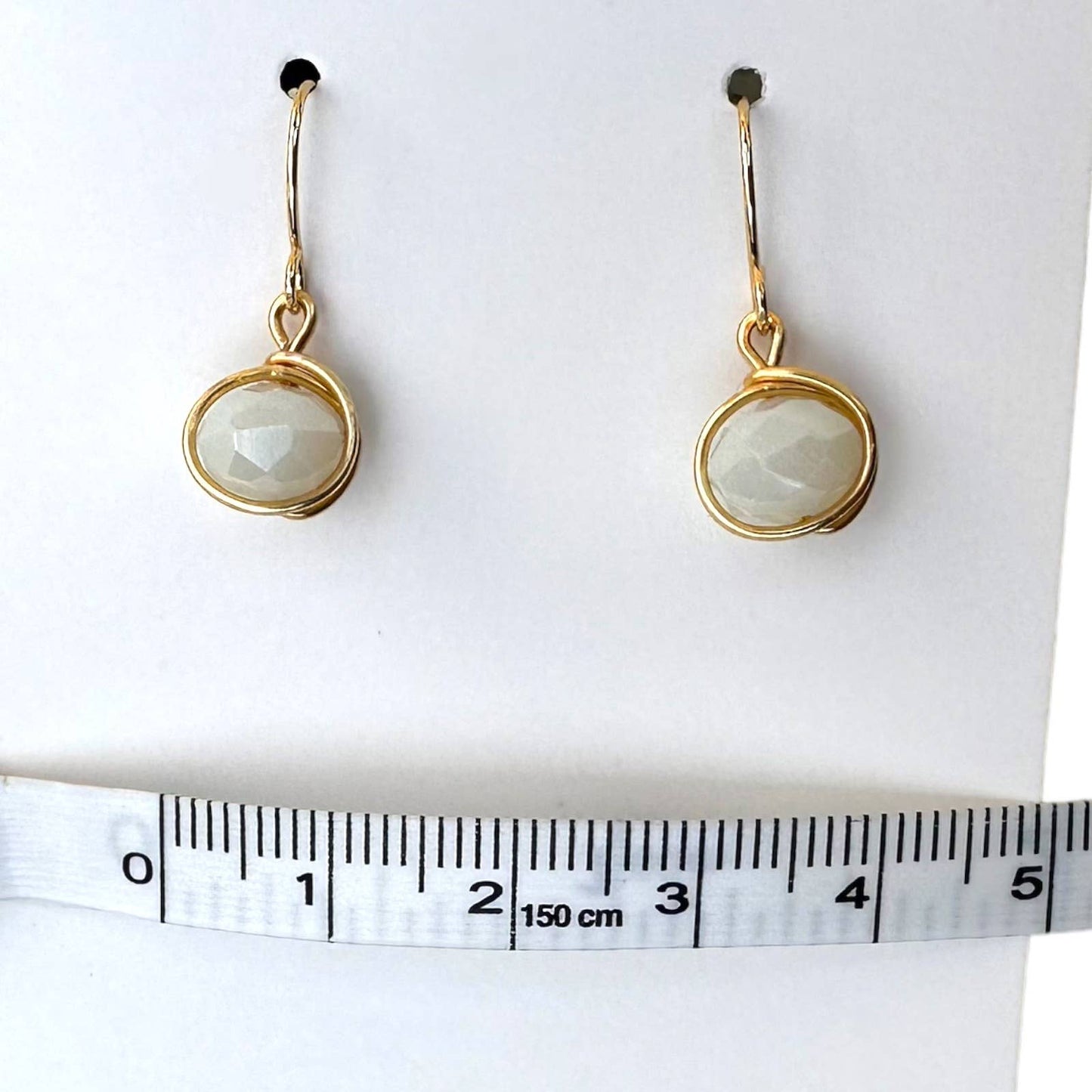 Handmade Elegant White Glass Bead Earrings - 14K Gold Plated, Minimalist Design