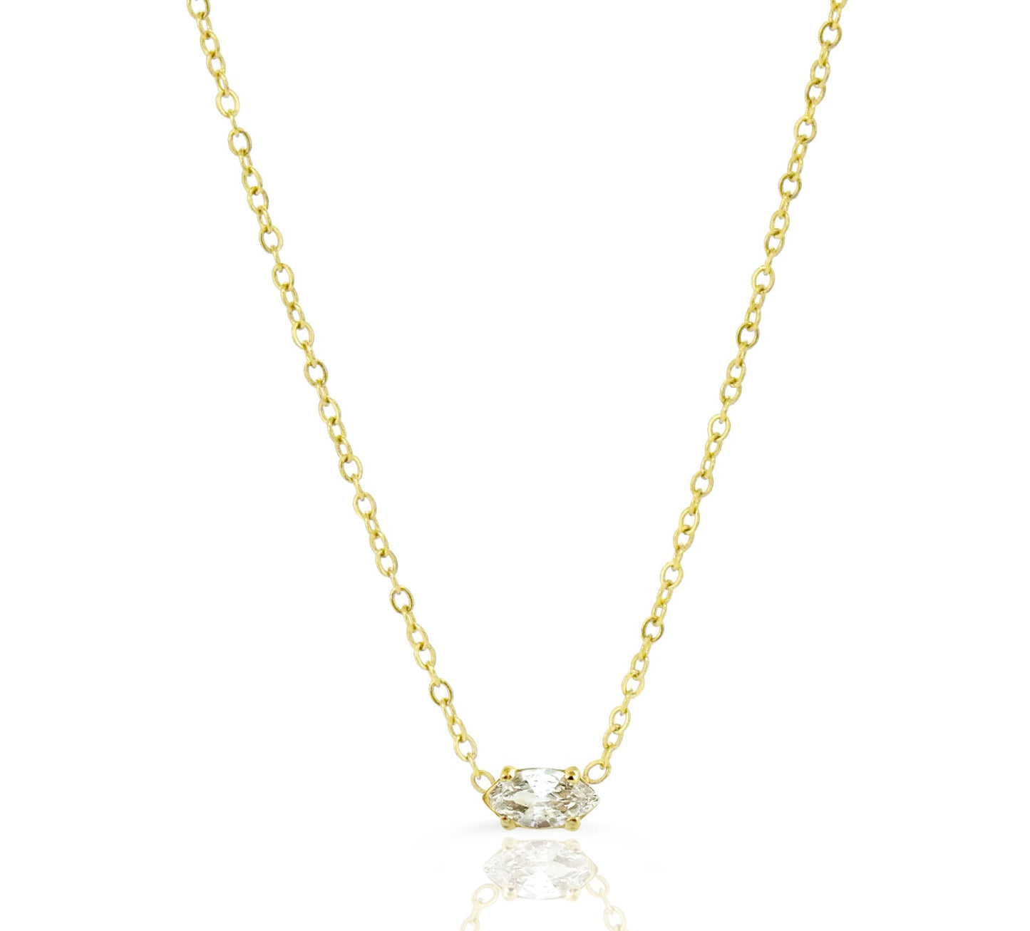 18K Gold Dainty Marquis CZ Pendant Necklace Waterproof Hypoallergenic