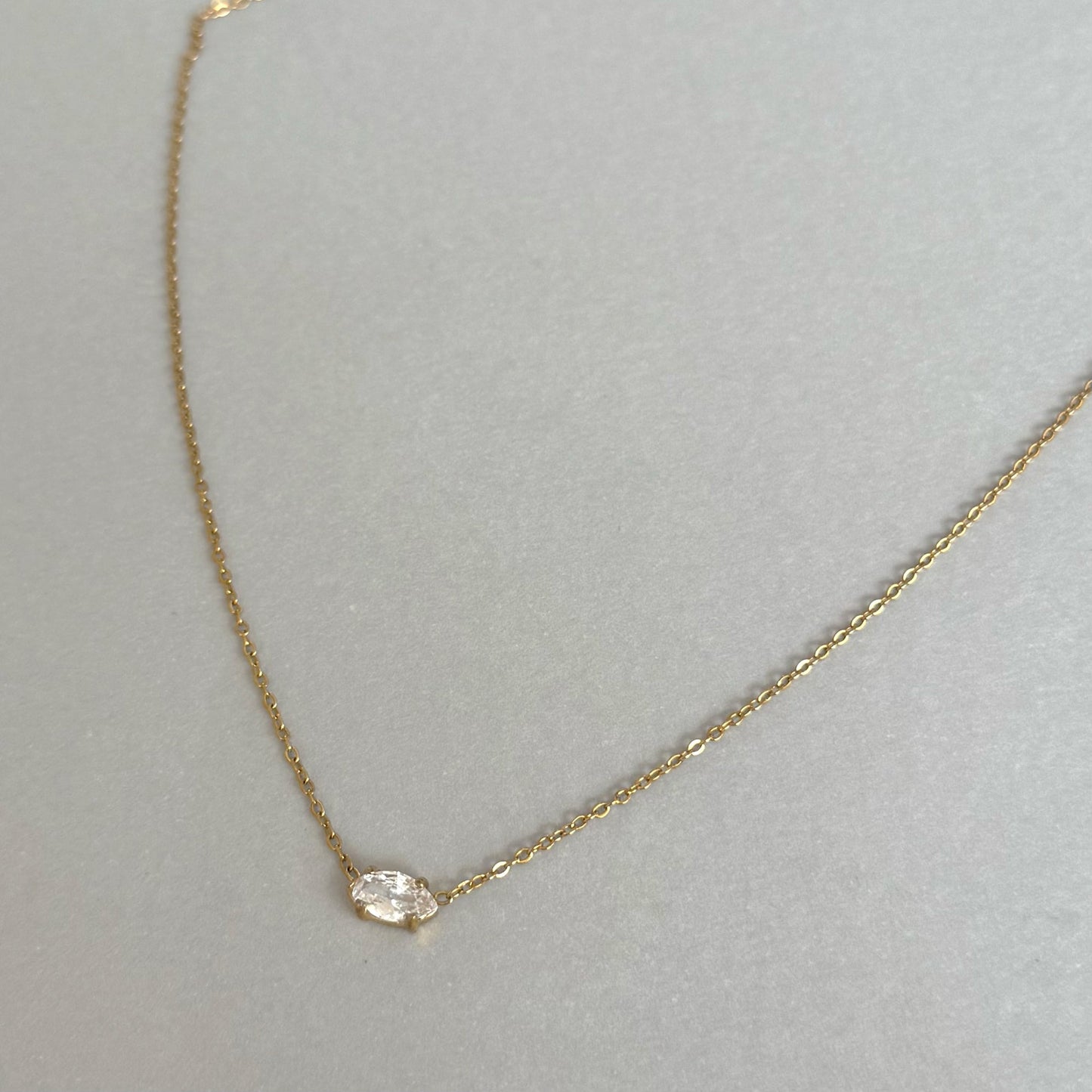 18K Gold Dainty Marquis CZ Pendant Necklace Waterproof Hypoallergenic