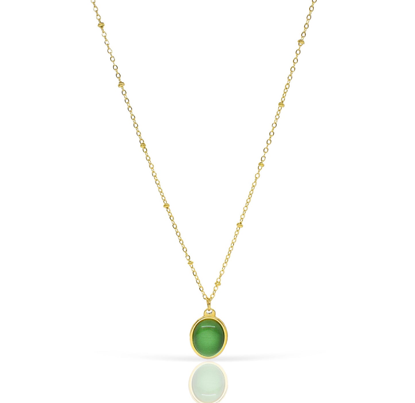 Gold Green Cat’s Eye Pendant Necklace Waterproof Hypoallergenic Jewelry