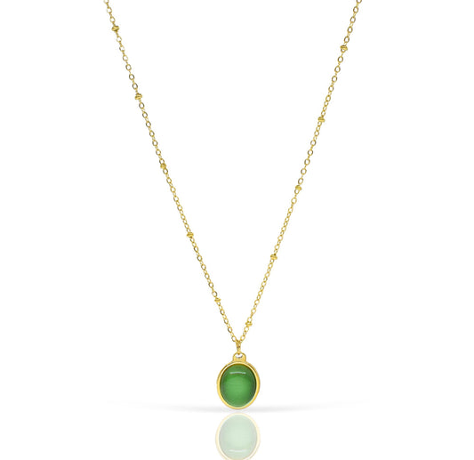 Gold Green Cat’s Eye Pendant Necklace Waterproof Hypoallergenic Jewelry