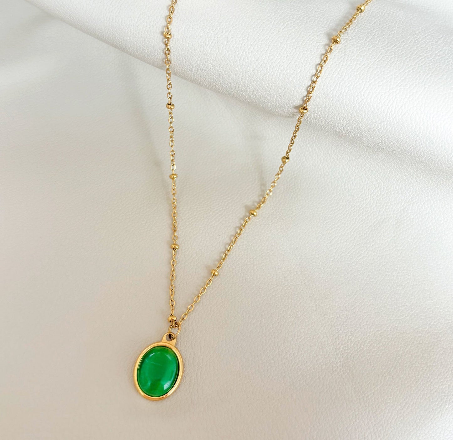 Gold Green Cat’s Eye Pendant Necklace Waterproof Hypoallergenic Jewelry