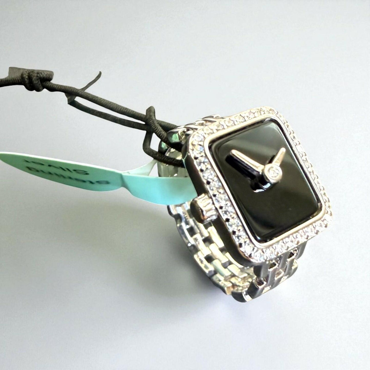 Sterling Silver Black Onyx Watch-Style Statement Ring – Size 7.25