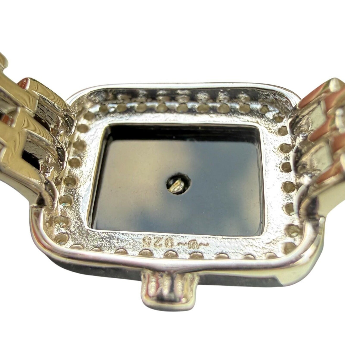 Sterling Silver Black Onyx Watch-Style Statement Ring – Size 7.25