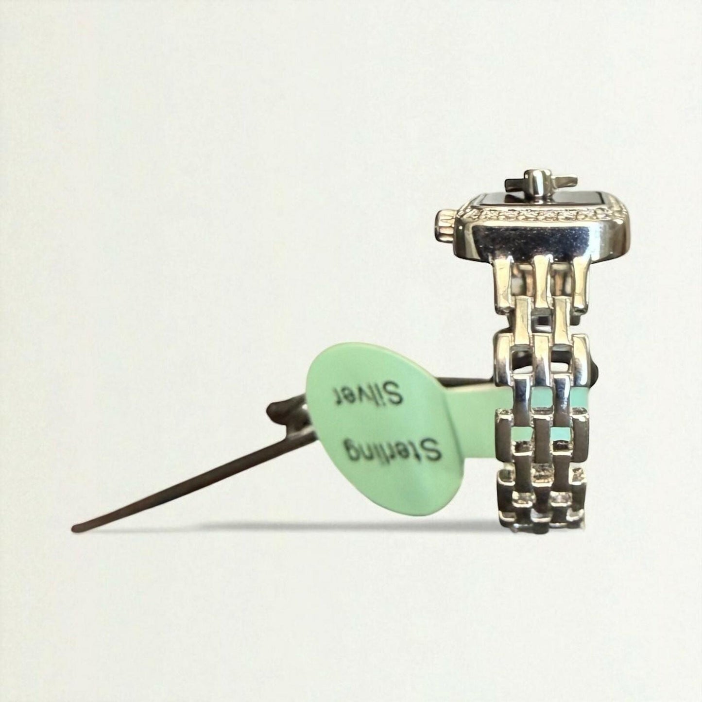 Sterling Silver Black Onyx Watch-Style Statement Ring – Size 7.25