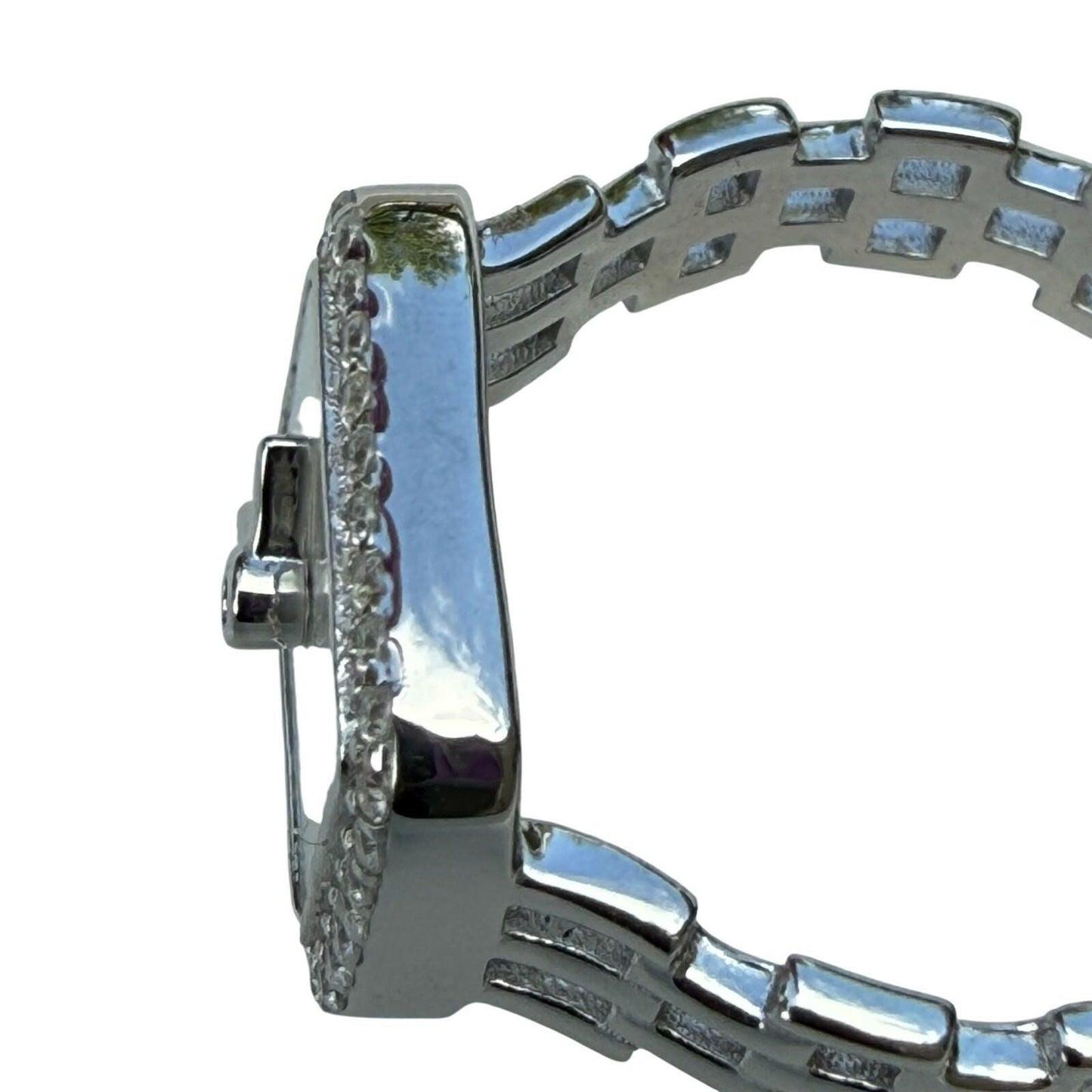 Sterling Silver Mother of Pearl Watch-Style Ring – Size 8 – Crystal Accent Border