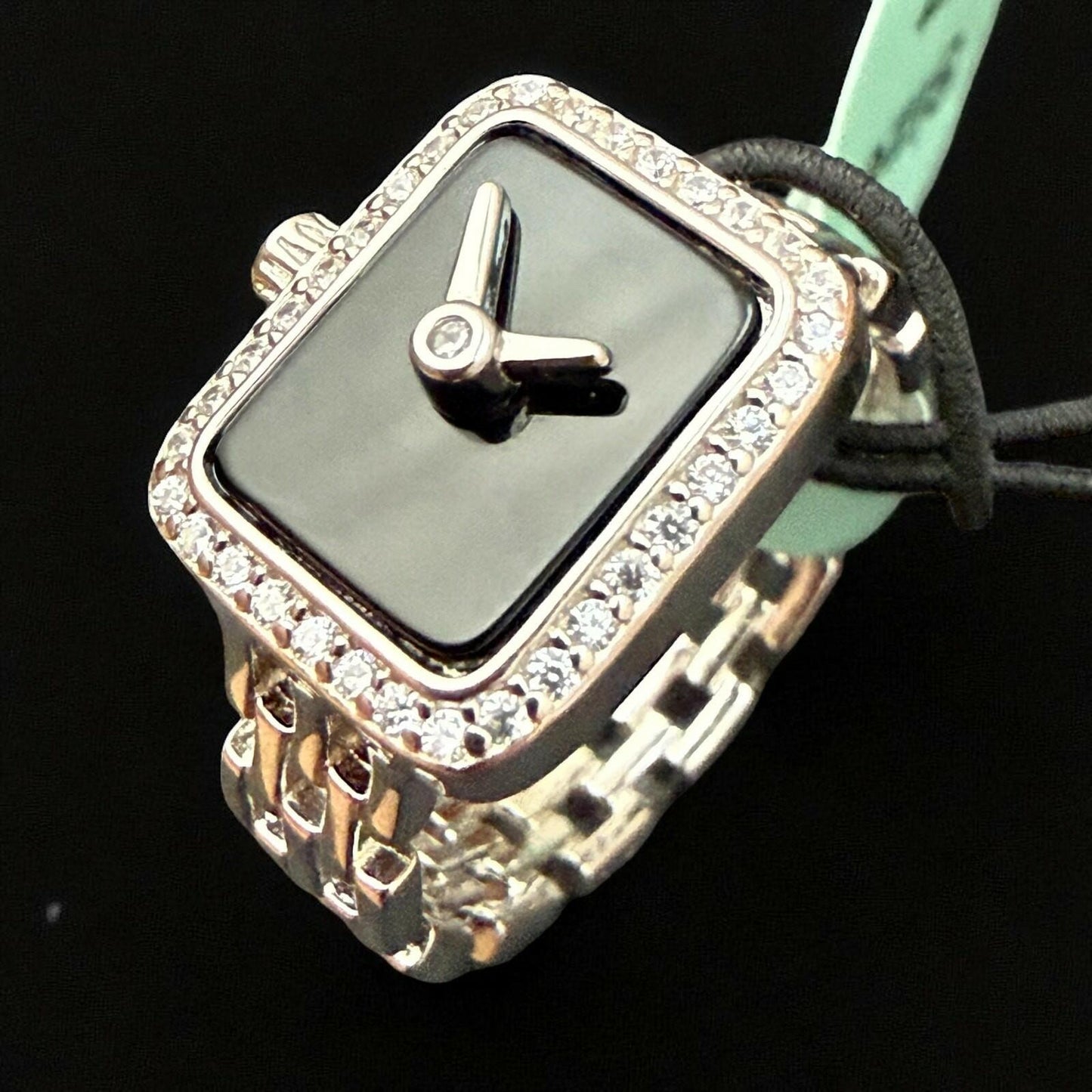Sterling Silver Black Onyx Watch-Style Statement Ring – Size 7.25