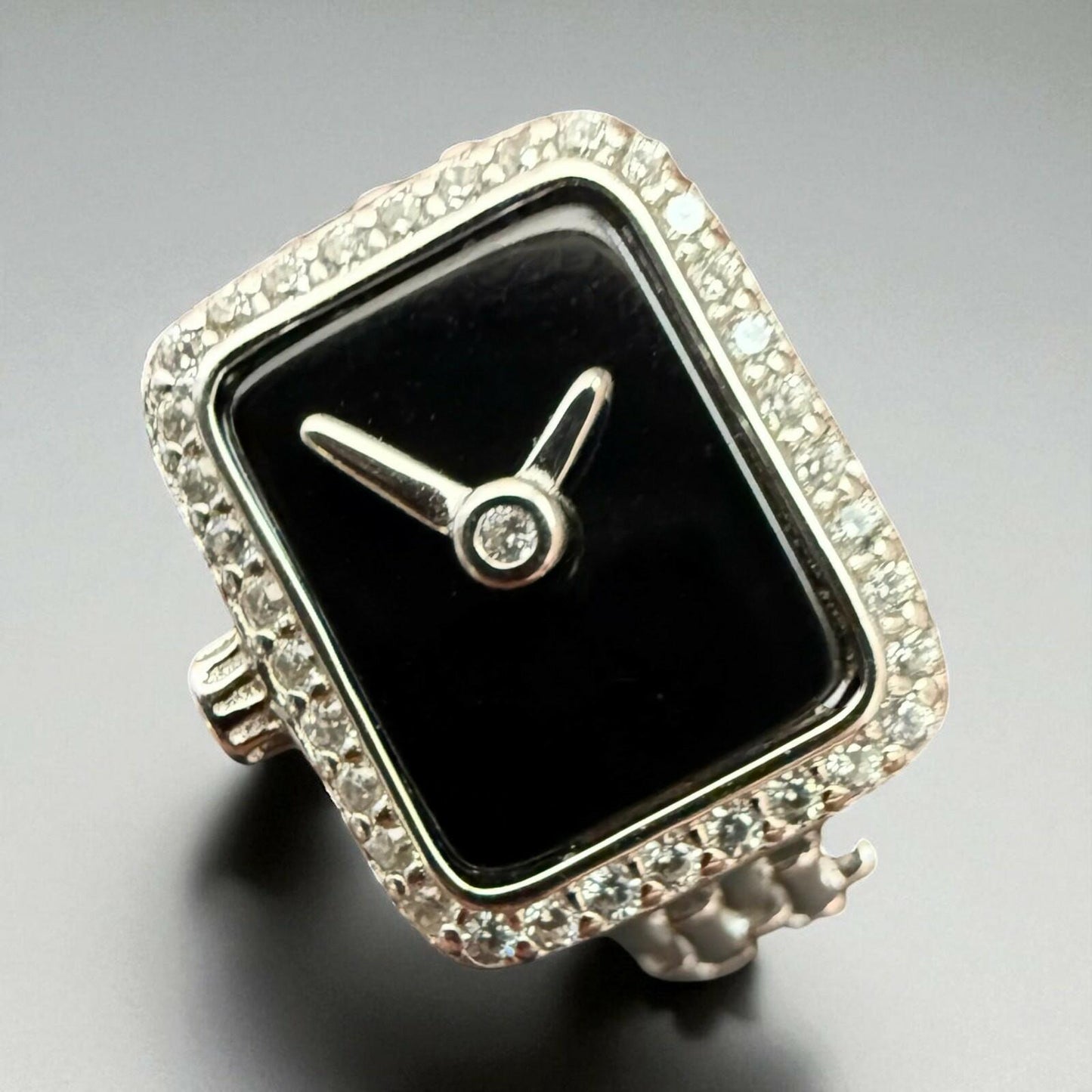 Sterling Silver Black Onyx Watch-Style Statement Ring – Size 7.25