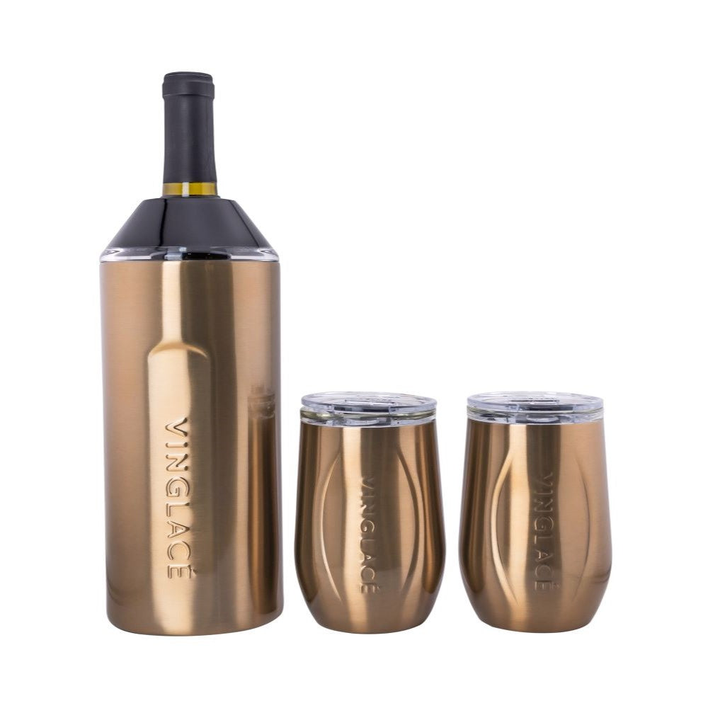 Wine & Champagne Chiller Gift Set with Glass-Lined Tumblers – Multiple Colors Available