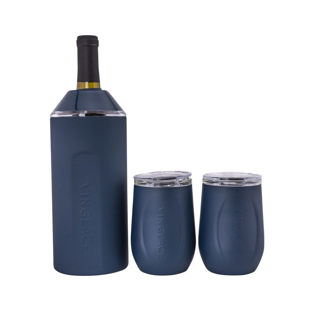 Wine & Champagne Chiller Gift Set with Glass-Lined Tumblers – Multiple Colors Available
