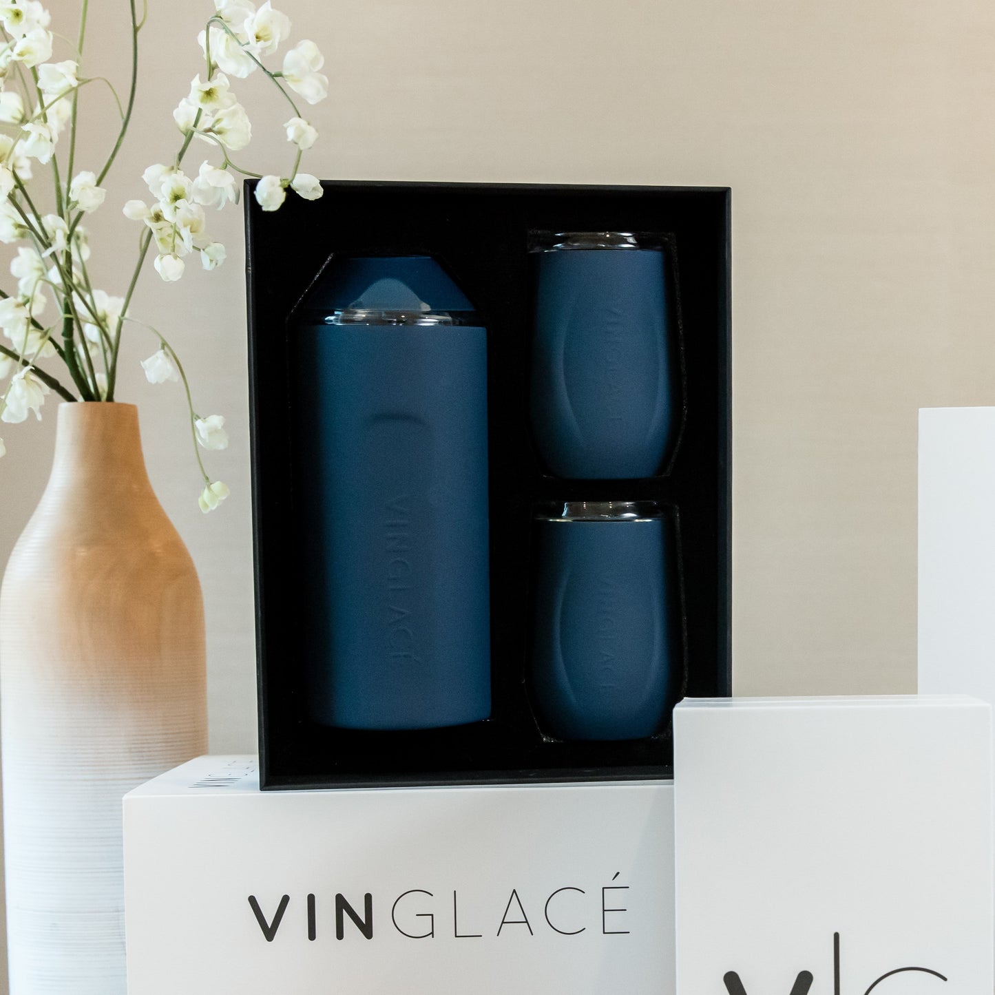 Wine & Champagne Chiller Gift Set with Glass-Lined Tumblers – Multiple Colors Available