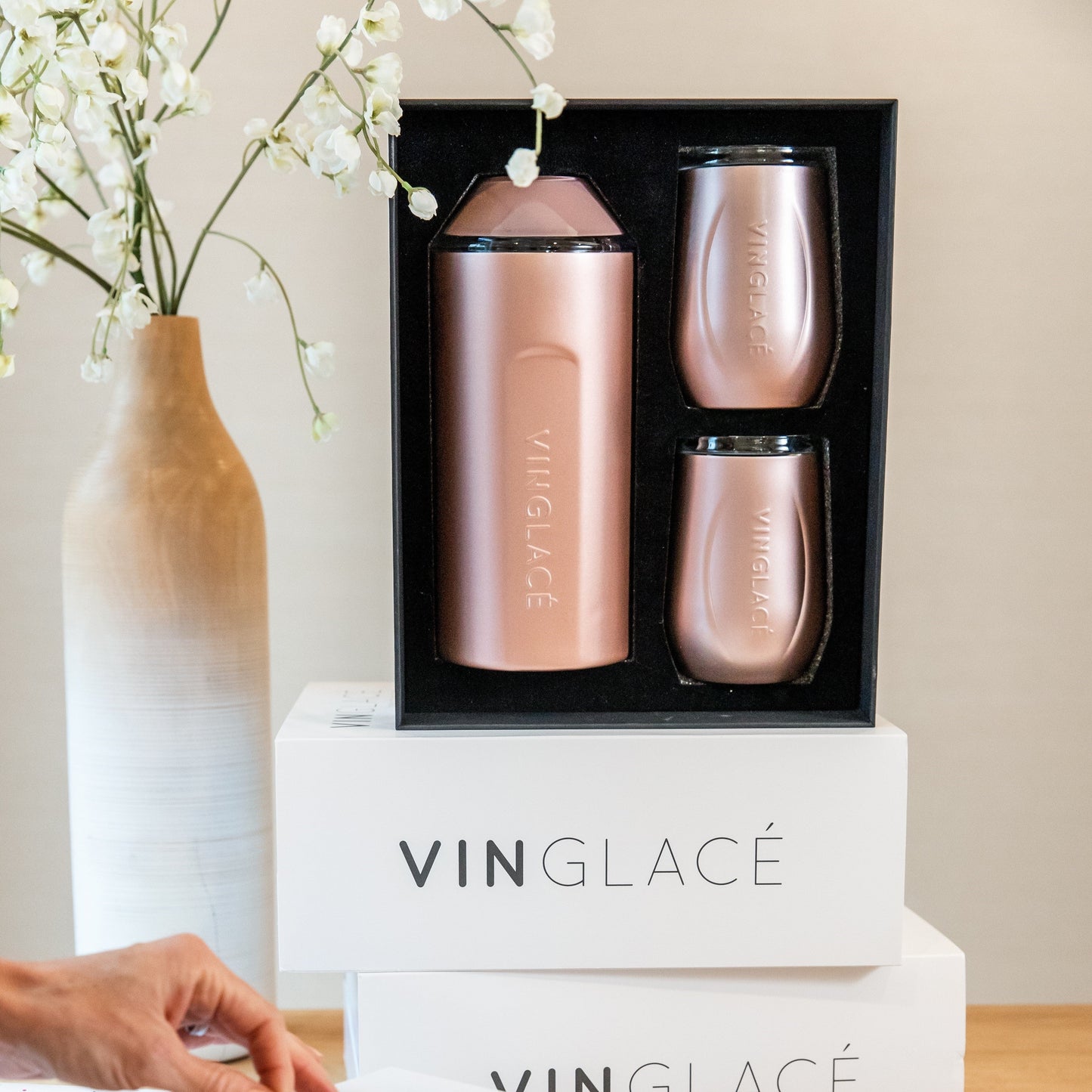 Wine & Champagne Chiller Gift Set with Glass-Lined Tumblers – Multiple Colors Available
