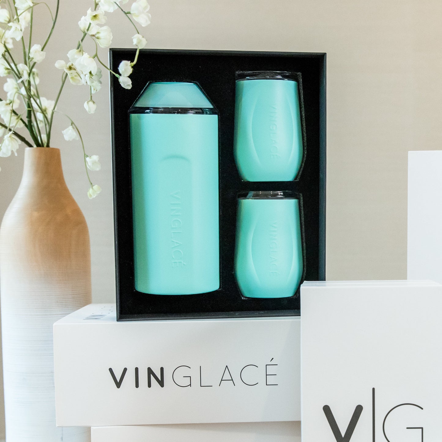 Wine & Champagne Chiller Gift Set with Glass-Lined Tumblers – Multiple Colors Available