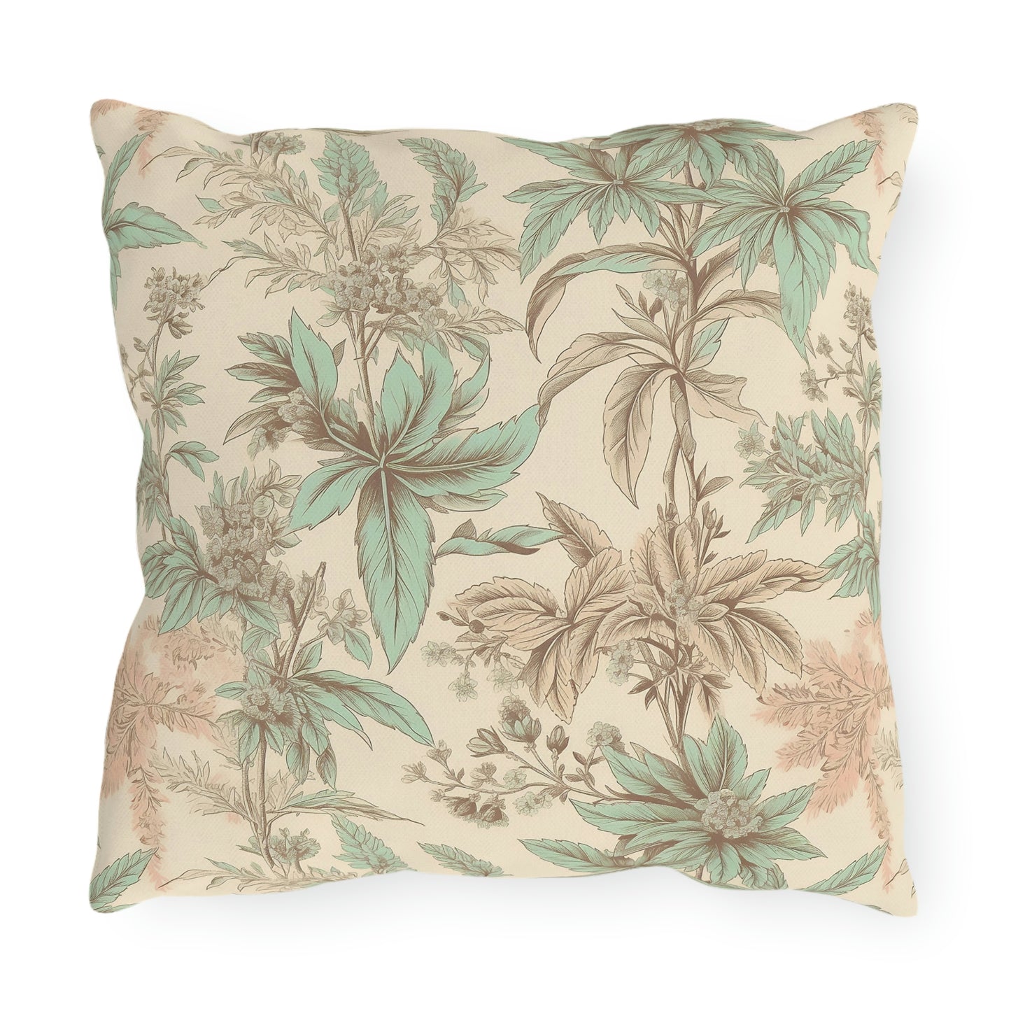 UV-Resistant Pastel Cannabis Botanical Outdoor Pillow – Custom Spun Polyester Accent