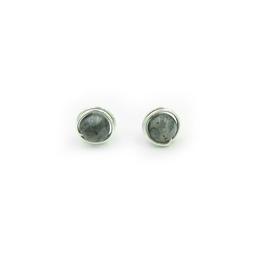 Handmade Sterling Silver Black Moonstone Nests | Stud Posts Earrings | June Birthstone | Eco-Friendly Jewelry | Hypoallergenic & Nickel-Free | Natural Stone