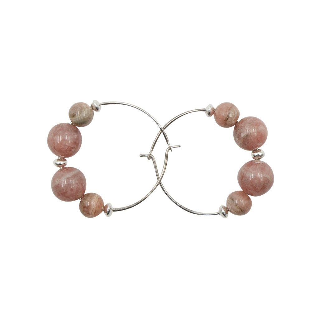 Handmade Pink Rhodochrosite | Silver Hoop Earrings | Eco-Friendly Jewelry | Hypoallergenic & Nickel-Free | Natural Stone