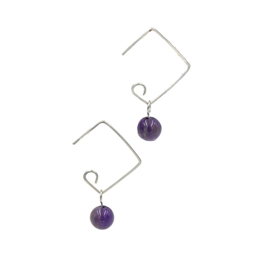 Handmade Hammered Squares & Amethyst | Sterling Silver Earrings | February Birthstone | Eco-Friendly Jewelry | Hypoallergenic & Nickel-Free | Natural Stone | Wedding Anniversary