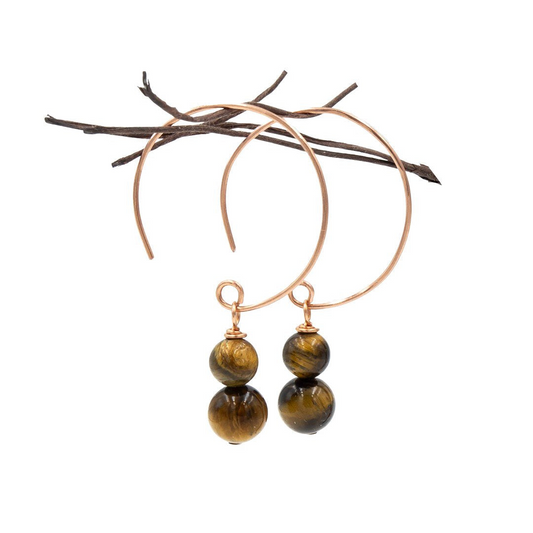 Handmade Stacked Tiger Eye | Copper Hoop Earrings | Eco-Friendly Jewelry | Hypoallergenic & Nickel-Free | Natural Stone