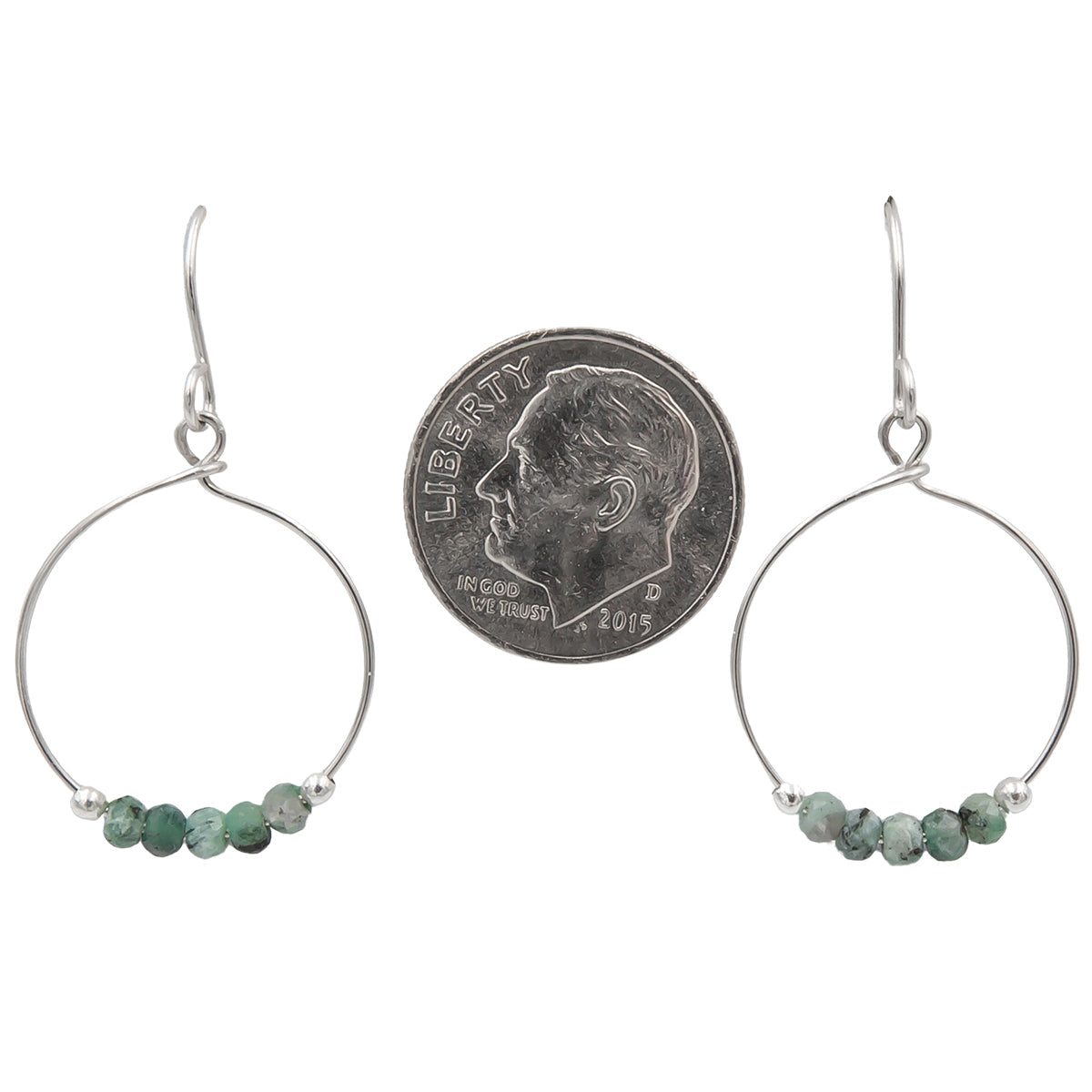 Handmade Emerald Loops | Sterling Silver Earrings | May Birthstone | Eco-Friendly Jewelry | Hypoallergenic & Nickel-Free | Natural Stone | Wedding Anniversary