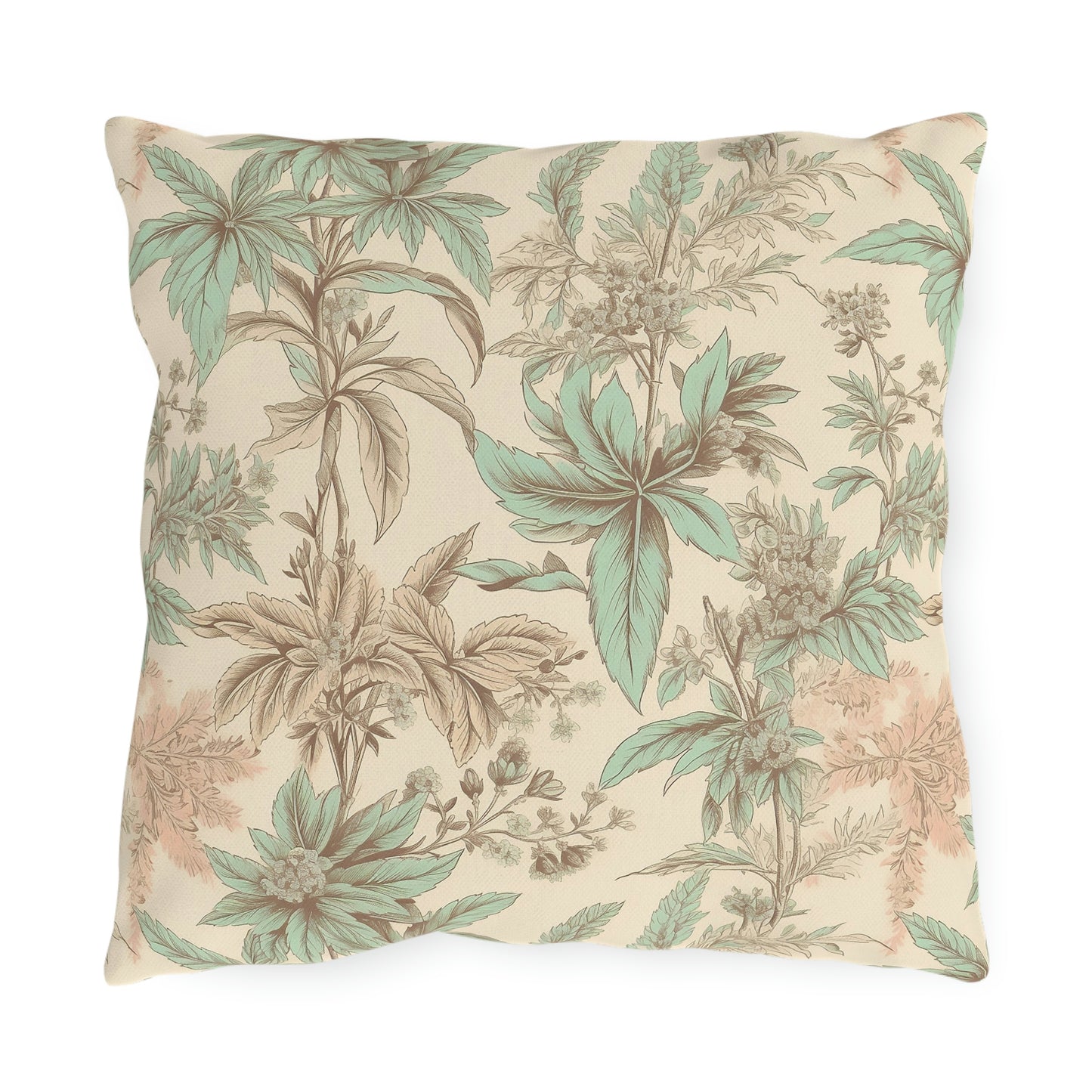 UV-Resistant Pastel Cannabis Botanical Outdoor Pillow – Custom Spun Polyester Accent